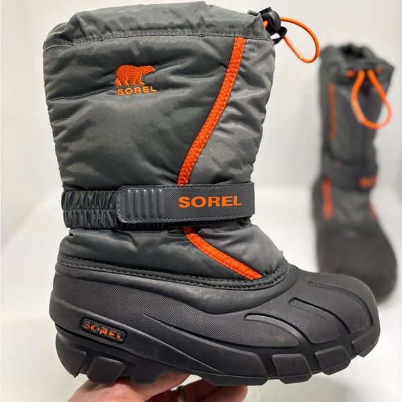 Sorel Kids Youth Size 3 Winter Snow Boots Gray Orange Waterproof Insulated - Picture 11 of 13